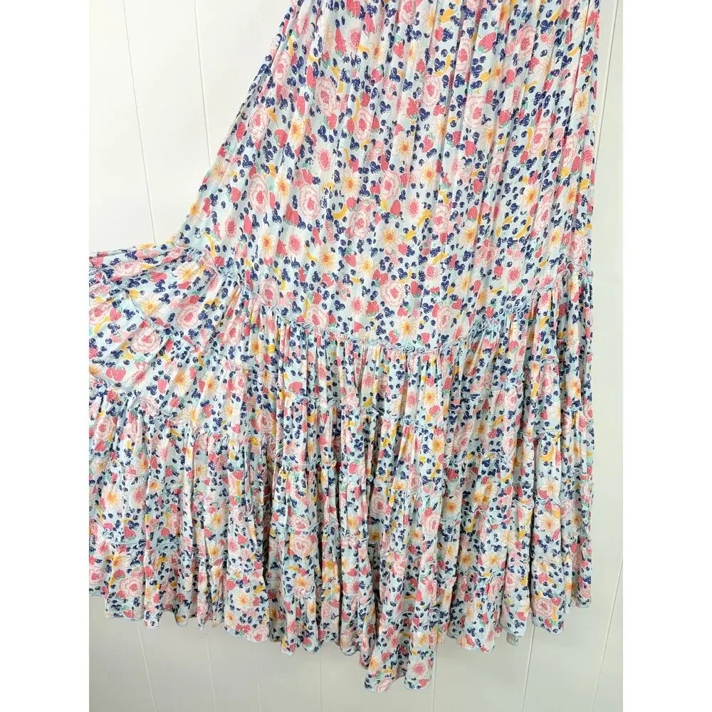 NWT Poupette St Barth Soledad Smocked Off Shoulder Maxi Dress XS Blue Spring - Picture 4 of 7